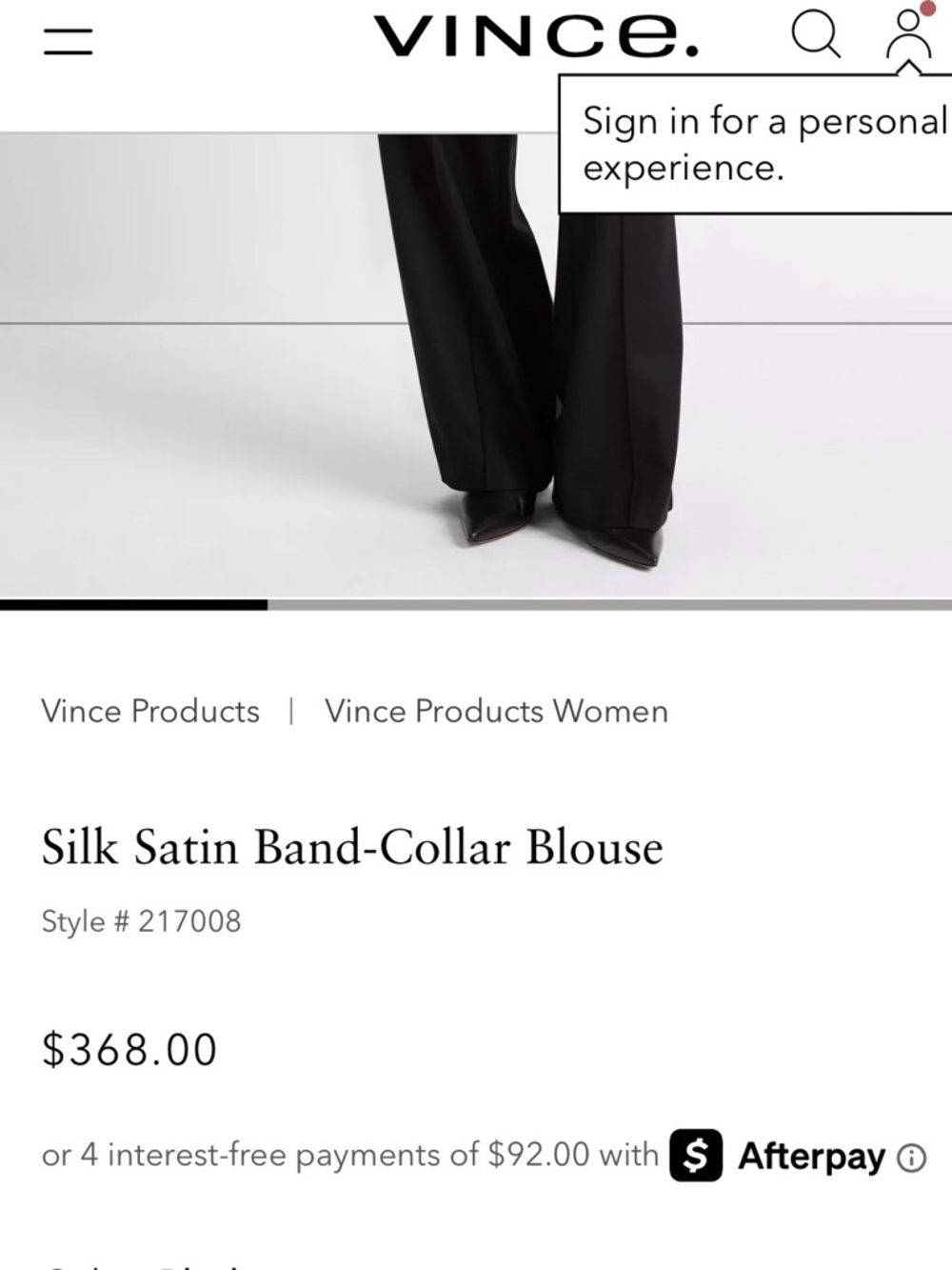 New Without Tags Vince Silk Band-Collar Blouse - Black - Size Small - Picture 2 of 4